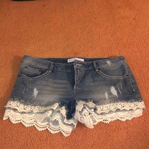Cute lace trim jean shorts